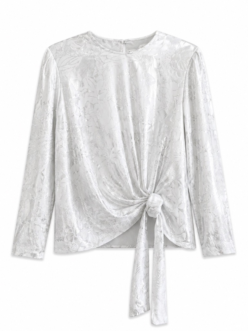 4/$20➡️ Vintage 80s Career Collection White & Silver Floral Blouse – Size 8 EUC